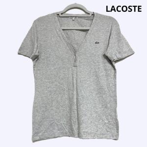 LACOSTE ラコステ　レディース　ボタン付き Tシャツ 胸ロゴ グレー