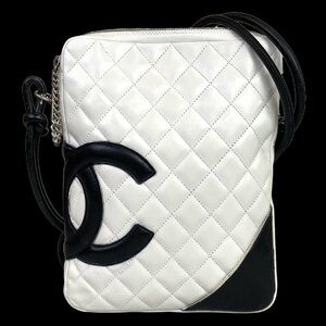 【1円～】シャネル CHANEL バッグ ショルダーバッグ ミディアムポエシェット カンボンライン ココマーク レザー ブラック ホワイト 中古