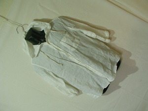 ssy7632 TAKEO KIKUCHI Escape 七分袖 ■ フード付き リネンシャツ ■ ホワイト 無地 薄手 麻100 サイズ2 /M タケオキクチ