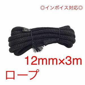 【12mm×3m】係船ロープ ブラック 係留ロープ アンカーロープ フェンダー レジャーボート 船 マリンレジャー 漁業用　オートエースマリン