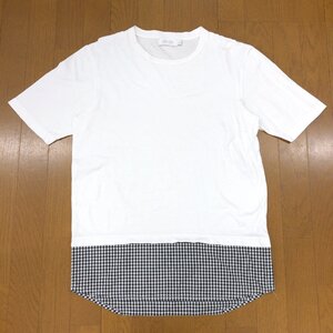 Calvin Klein PLATINUM カルバンクライン ギンガムチェック レイヤード風 クルーネック Tシャツ M 白 ホワイト 半袖 白T カットソー CK