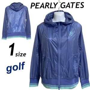 PEARLY GATES パーリーゲイツ レディース ゴルフウェア ナイロンジャケット 1 ジップパーカー ウインドブレーカー ロゴ ライトブルー(J25)