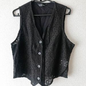 美品 レース　ジレ ベスト 黒　ブラック　M