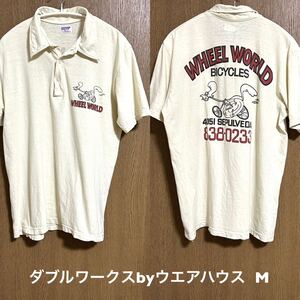 Mサイズ！日本製ダブルワークスbyウエアハウス 古着半袖襟付きTシャツ ベージュアイボリー 