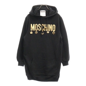 MOSCHINO モスキーノ チャームロゴ プルオーバー スウェット パーカー フーディ ブラック/ゴールド レディース KB7251150