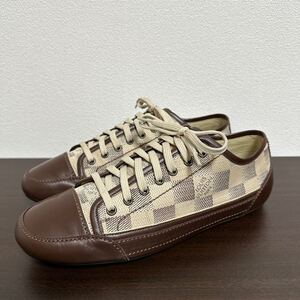 【美品】LOUIS VUITTON ルイヴィトン ダミエ 総柄 レザー スニーカー size 7 ベージュ×ブラウン