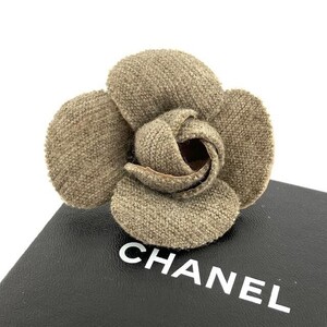 仙9 CHANEL カメリア フラワー ブローチ コーサジュ キャンバス ブラウン系 箱付き シャネル 花 ピンブローチ ピンバッジ