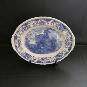 イギリス製　オーバルプレート Royal Tudor Ware 飾り皿 大皿 染付 アンティーク 陶磁器　焼き物【中古品】xy520613 