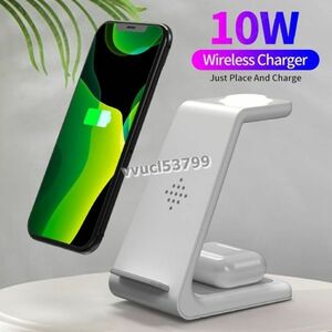 OT157：10W 2 in 1高速ワイヤレス充電器（iPhone 12用無電極ランプ付き）11 Airpods Pro Charge Dock Station for Samsung S20 S10 Buds