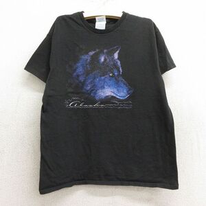 【30%OFF】古着 半袖 Tシャツ キッズ ボーイズ 子供服 オオカミ コットン クルーネック 黒 ブラック 24may17 3OF