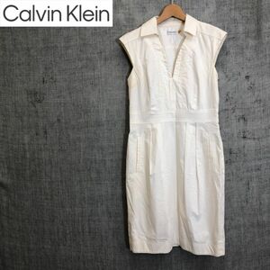 R1367-F-N◆ Calvin Klein カルバンクライン ノースリーブワンピース サイドジップ トップス ◆10 コットン ホワイト 古着 レディース 春夏