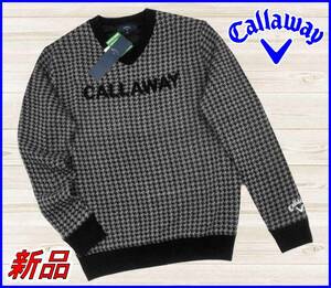 【国内正規品】60%OFF◆キャロウェイゴルフニットCallaway◆総裏地ウィンドブロック暖Vネックセーター千鳥格子◆黒ブラックM定価:22,000円