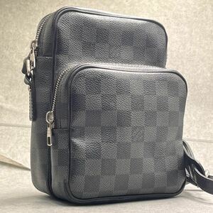 美品 LOUIS VUITTON ルイヴィトン ショルダーバッグ アマゾン レム ダミエ グラフィット ポシェット 斜め掛け メンズ ブラック系