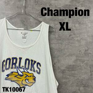 Champion チャンピオン タンクトップ ホワイト XL メンズ 夏服 コットン 刺繍ロゴ ビッグプリント GORLOKS USA 海外輸入 古着 TK10067