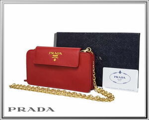 ☆美品PRADA/プラダ チェーンウォレット 1ZH048 レザー ラウンドファスナー ショルダーウォレット スマホショルダー送料税込み