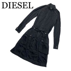 【1円～】DIESEL ディーゼル シャツワンピース S 長袖 ひざ下 グレー ワンピース