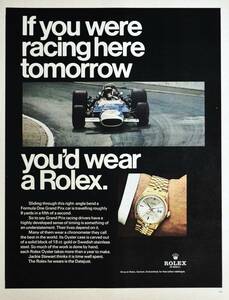 稀少・広告！1969年ロレックス 時計広告/Rolex Oyster Datejust/Watch/Formula One Grand Prix/Y