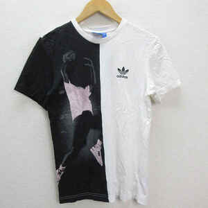 Z■アディダスオリジナルス/ADIDAS BBALL PHOTO TEEバスケットフォトTシャツ■白/黒【メンズL】MENS/75【中古】