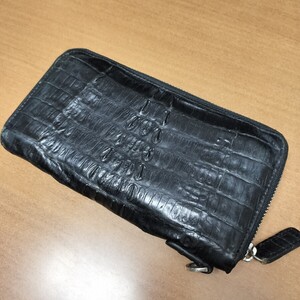 ゴダン GODANE★カイマン クロコ ワニ革 Wテール★ラウンドファスナー 長財布【BLACK/黒】crocodile leather/round zipper wallet◆pKC5