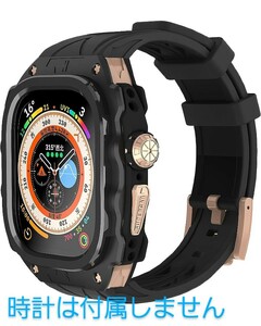 f217 高級メタルケース Apple Watch Ultra 1/2 49mmバンド カバー付 高耐久 頑丈なケース シリコンストラップ フル保護カバー (Rose Gold