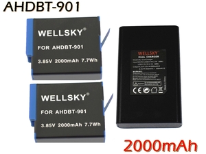 AHDBT-901 GoPro ゴープロ 互換バッテリー 2000mAh 2個 と デュアル USB 急速 互換充電器 バッテリーチャージャー 1個 Hero 11 Black 