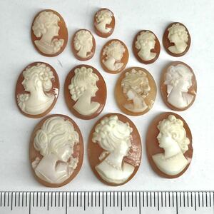 (シェルカメオ13点おまとめ10g)j 50ct 裸石 ジュエリー jewelry shell cameo 貴婦人 ブローチ 彫刻 作家物 i