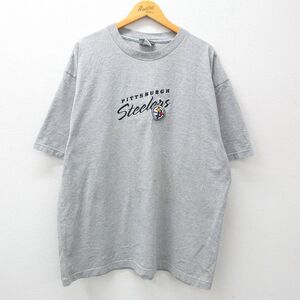 XL/古着 リー Lee 半袖 ビンテージ Tシャツ メンズ 90s NFL ピッツバーグスティーラーズ 刺繍 大きいサイズ クルーネック グ