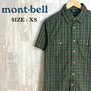 M3770 mont-bell モンベル　半袖チェックシャツ　XSサイズ　オリーブグリーン　チェック柄　半袖　メンズ　ボタン　メンズ　可愛い