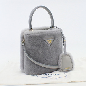 中古・未使用プラダPRADA パニエ シアリング ミニバッグ シープスキン 1BA373 2ECY F0591 グレー系　ランク：S us-1