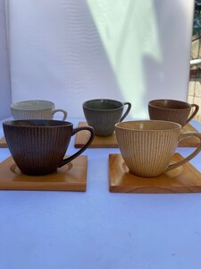 Y柏0918 5色のカップセットコーヒー　紅茶　お茶 茶托付き