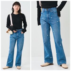 未使用 フリークスストア wrangler 別注 フラワー 刺繍 FLARE JEAN DENIM フレア ジーンズ デニム 定価16500円 M