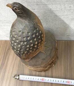 #3923【中古品】鶉（ウズラ）　木彫り置物　汚れあり