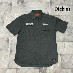 Dickies ディッキーズ ワークシャツ 半袖 刺繍ロゴ ワッペン アメカジ 胸ポケット グレー サイズL 玉SS2299