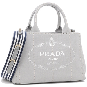 PRADA カナパ CANAPA ファブリック ハンドバッグ ショルダーストラップ ライトグレー/ホワイト 美品