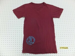 (株)ニッセン メンズ 裾プリント Vネック 半袖Tシャツ S えんじ