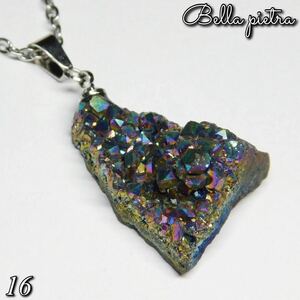 高品質★ドゥルージー・カルセドニーネックレス ペンダントトップ＋チェーンセット パワーストーン レインボー druzy 天然石 結晶 虹 16