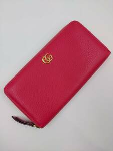 GUCCI グッチ GGマーモント 456117 財布 長財布 ウォレット ラウンドファスナー レザー ピンク PINK レディース 角スレあり