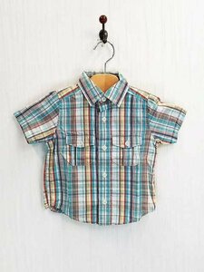 KU0275 ○送料無料 古着 baby GAP ベビーギャップ キッズ 半袖 シャツ サイズ80cm 青 マドラスチェック 綿100% 男の子 爽やか