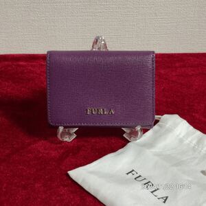 美品 FURLA フルラ ブランドロゴ パープルカラー レザー 革 コンパクトウォレット 財布