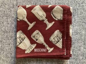 ★未使用 MOSCHINO モスキーノ ハンカチ グラス カップ柄 エンジ ワイン色 男性用 女性用 メンズ レディース