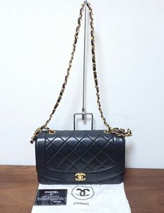 H144/8G◆シャネル CHANEL ダイアナ 25 マトラッセ チェーン ショルダー バッグ レザー ブラック◆