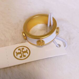 新品　TB037-07 Tory Burch トリーバーチ　定番　ロゴ　リング　ホワイト　エナメル　指輪 US7 日本サイズ約14号 