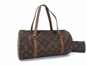 1円 ■美品■ LOUIS VUITTON ルイヴィトン M51365 モノグラム パピヨン30 ポーチ付き 円筒型 ハンドバッグ トート ブラウン系 FB6310