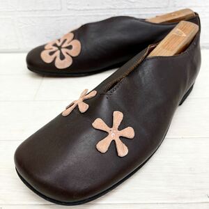 1454◎ CAMPER カンペール 靴 シューズ スクエアトゥ リアル レザー 本革 花柄 カジュアル ダークブラウン レディース36