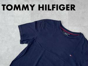 ☆送料無料☆ TOMMY HILFIGER トミーヒルフィガー USA直輸入 古着 半袖 ロゴ Tシャツ メンズ M ネイビー トップス 中古 即決