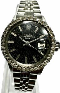 Y 希少 純正 オリジナルミラーダイヤル ROLEX ロレックス オイスターパーペチュアル 6517 黒 ダイヤベゼル レディース AT 時計 9026307800