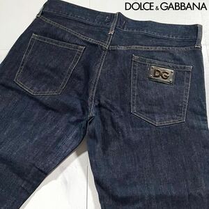 極美品/XLサイズ●ドルチェ&ガッバーナ デニムジーンズ ジーパン パンツ DOLCE&GABBANA インディゴブルー 立体DGロゴ 金具プレート 50