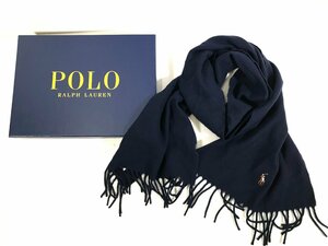 POLO RALPH LAUREN ポロラルフローレン ワンポイントマフラー ネイビー 165cm×35cm ウール100％ ユーズド