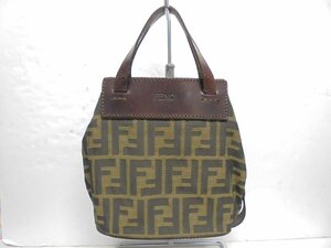 【41】1円～FENDI フェンディ ズッカ柄 折り畳みバッグ ミニバッグ エコバッグ 革に亀裂有り 汚れ有り