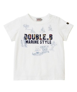 新品タグ★ミキハウスDB★Double_B/夏モチーフの マリンスポーツ半袖Tシャツ 凸凹とした肌触りが特徴的なスラブＳＺ天竺素材。清涼感の素材